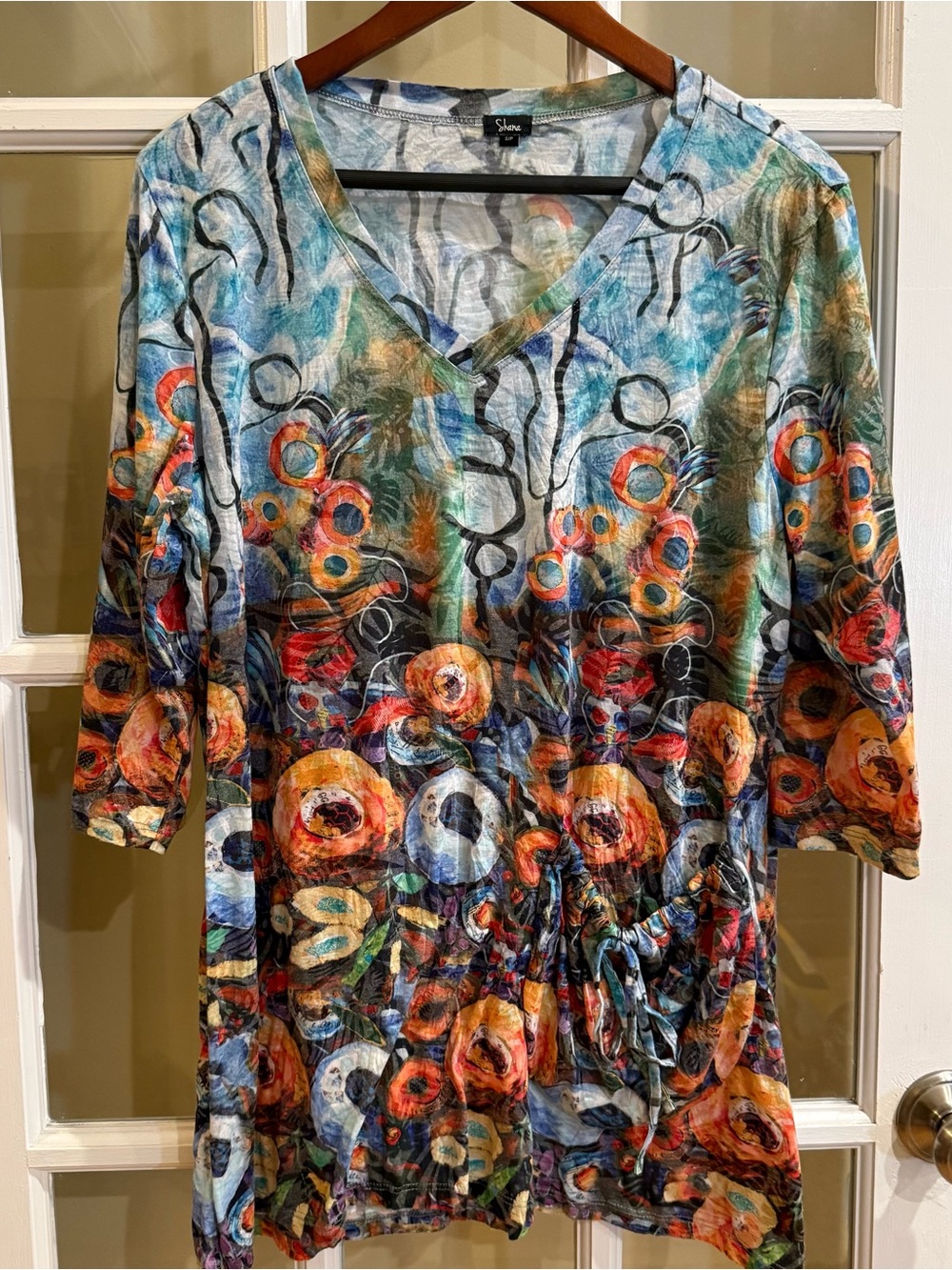Shana Shirt Art To Wear Front Pocket Tunic V Neck Top M 3/4 Sleeve Maximalist